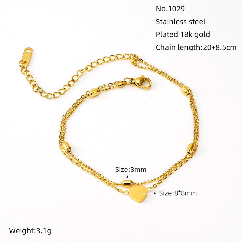 European And American New Titanium Steel Bracelet 18K Gold Love Pendant Oval Bead Necklace