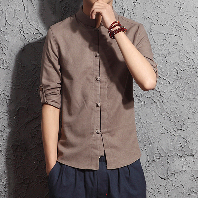 Summer Linen Shirt Men's Long Sleeve