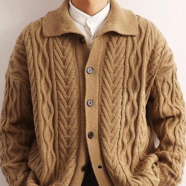 American-style Retro Twist Lapel Sweater For Men