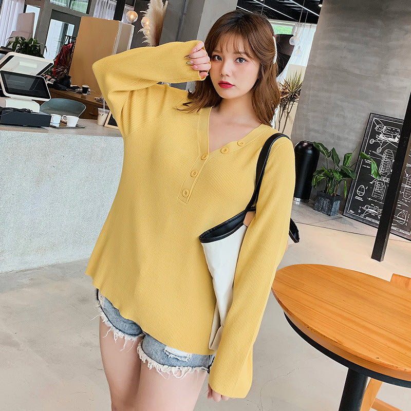 Knit sweater top women fat mm plus size women's clothing