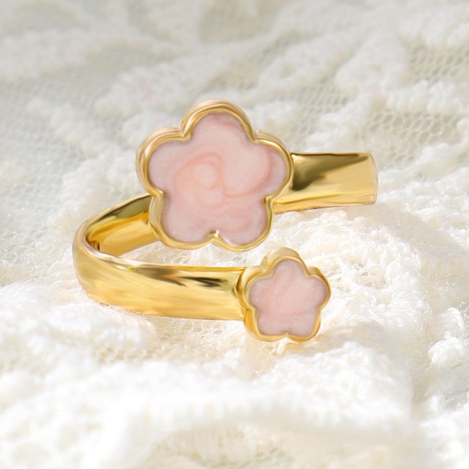 Five Petal Flower Opening Ring, Lucky Clover Adjustable Ring