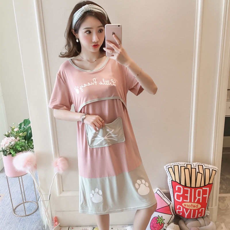 Spring And Summer Confinement Clothing Cartoon Breastfeeding Dress Nursing Clothing Pregnant Women Pajamas Postpartum Outing Hot Mom Large Size Dress