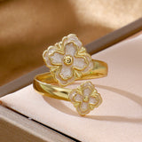 Minimally Designed Adjustable Four Leaf Clover Ring With Adjustable Opening