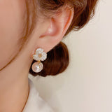 Sterling Silver Needle Fashion Sweet Temperament Micro-inlaid Flower Pearl Earrings