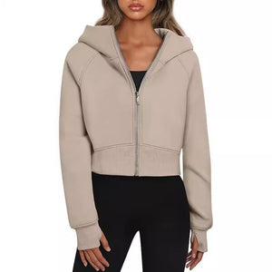 Casual Zippered Hooded Sweatshirt Fleece Sport Cardigan Fashion Hoodies Short Tops Womens Clothing