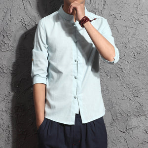 Summer Linen Shirt Men's Long Sleeve