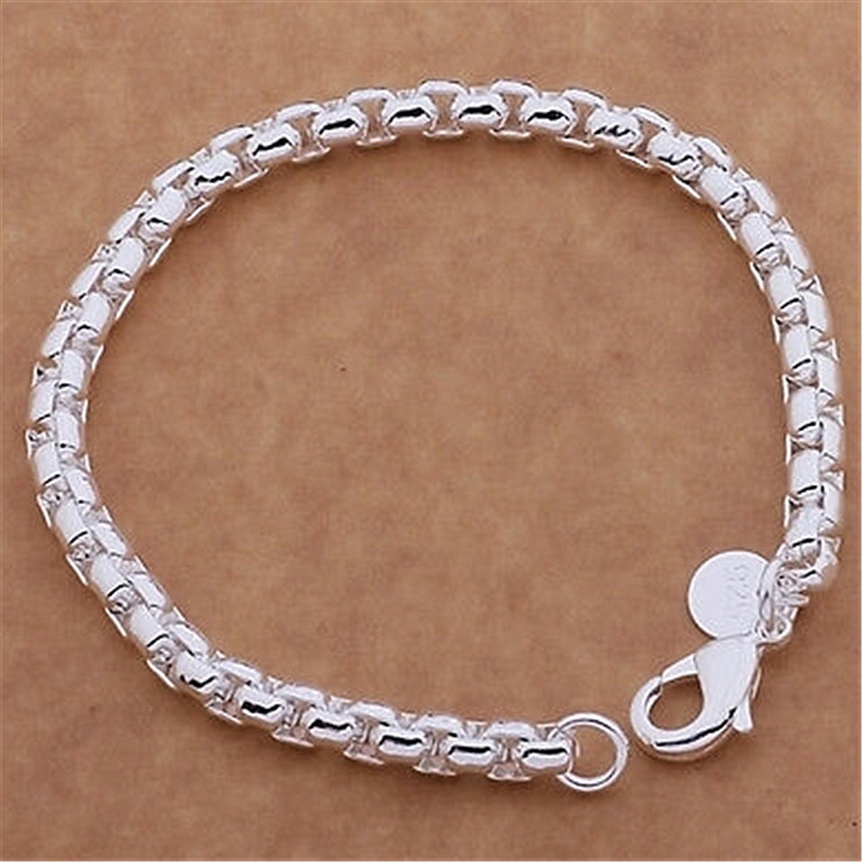 925 Silver Plated Fashion Round Box Bracelet