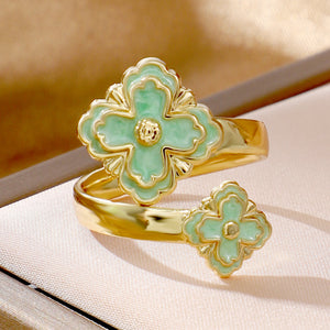 Minimally Designed Adjustable Four Leaf Clover Ring With Adjustable Opening