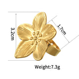 Textured Retro Gold Stainless Steel Flower Open Ring Women