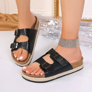 Summer New Thick Bottom Solid Color Round Toe Belt Buckle Women's Sandals