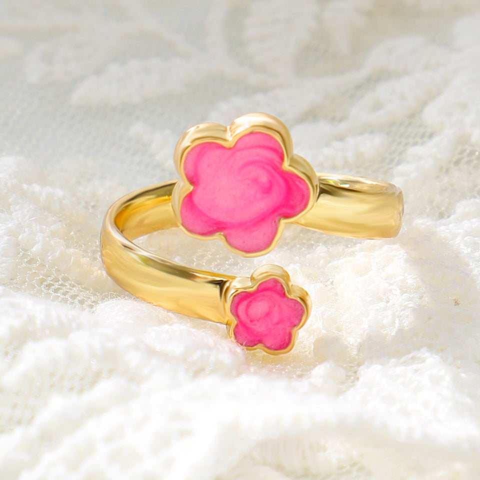 Five Petal Flower Opening Ring, Lucky Clover Adjustable Ring