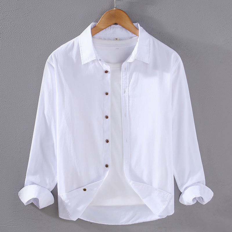 Japanese Style Thin Long Sleeve Shirt Men's Loose Casual Cotton