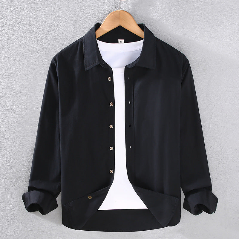 Japanese Style Thin Long Sleeve Shirt Men's Loose Casual Cotton