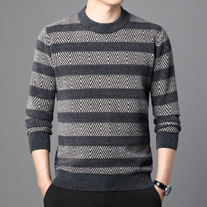 Brushed Hoody Men's Round Neck Striped Long Sleeve