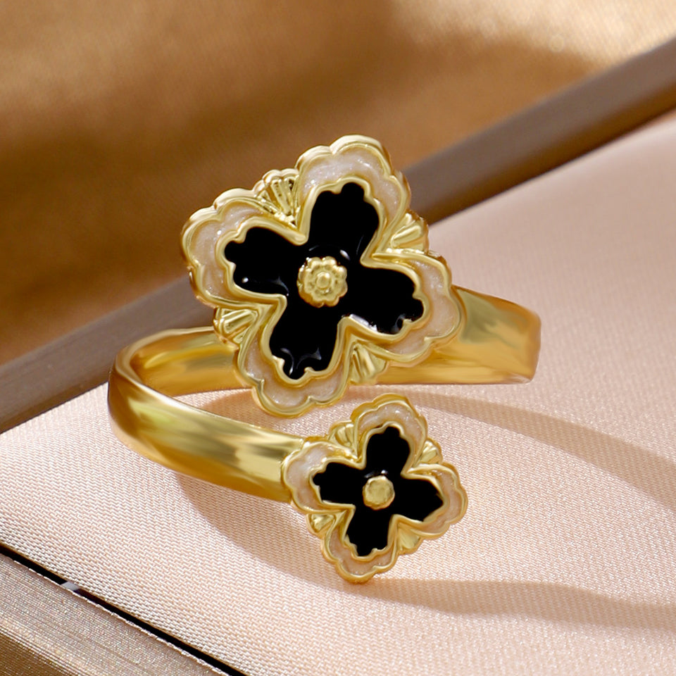 Minimally Designed Adjustable Four Leaf Clover Ring With Adjustable Opening