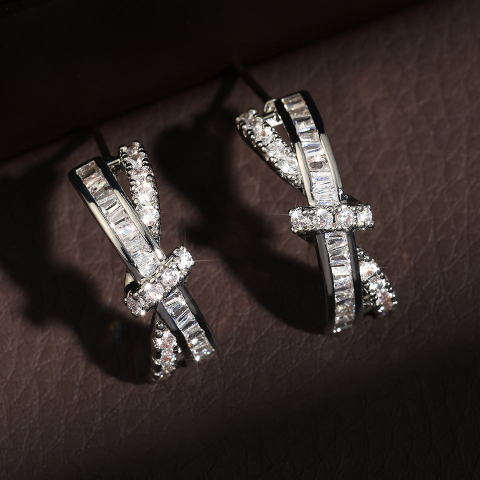 Cross Fine Zircon-embedded Earrings Women's Simple