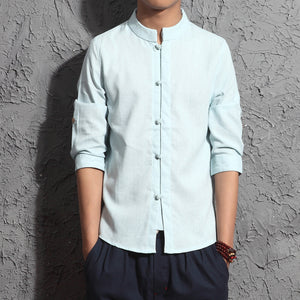 Summer Linen Shirt Men's Long Sleeve