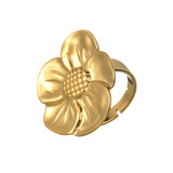 Textured Retro Gold Stainless Steel Flower Open Ring Women