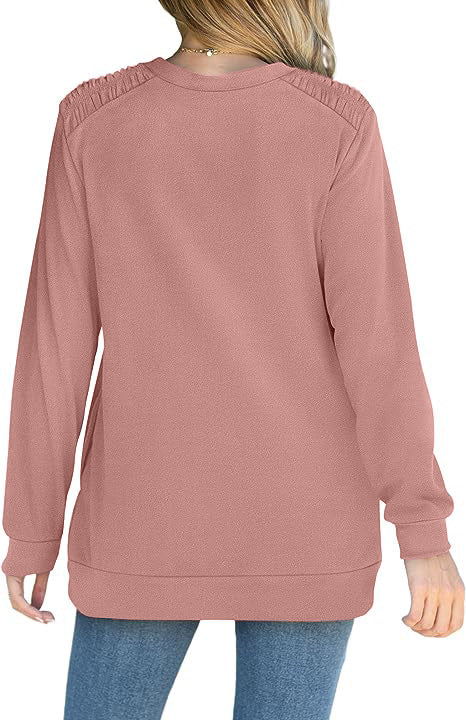 Fashion Long Sleeve Pullover Sweatshirt With Pockets Casual Loose Solid Color Top Womens Clothing