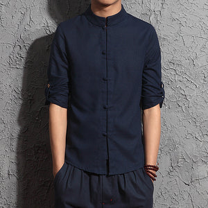 Summer Linen Shirt Men's Long Sleeve