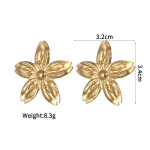 Textured Retro Gold Stainless Steel Flower Open Ring Women