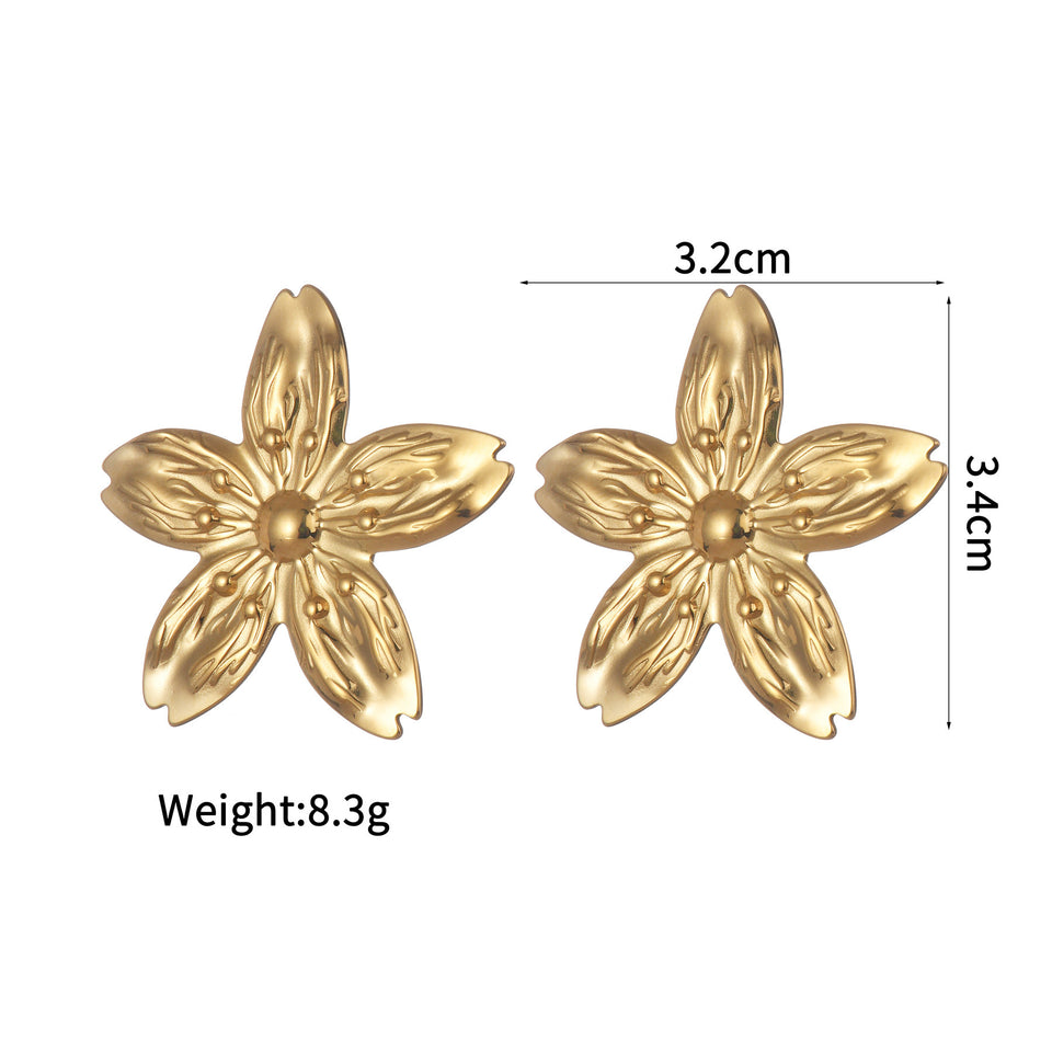 Textured Retro Gold Stainless Steel Flower Open Ring Women