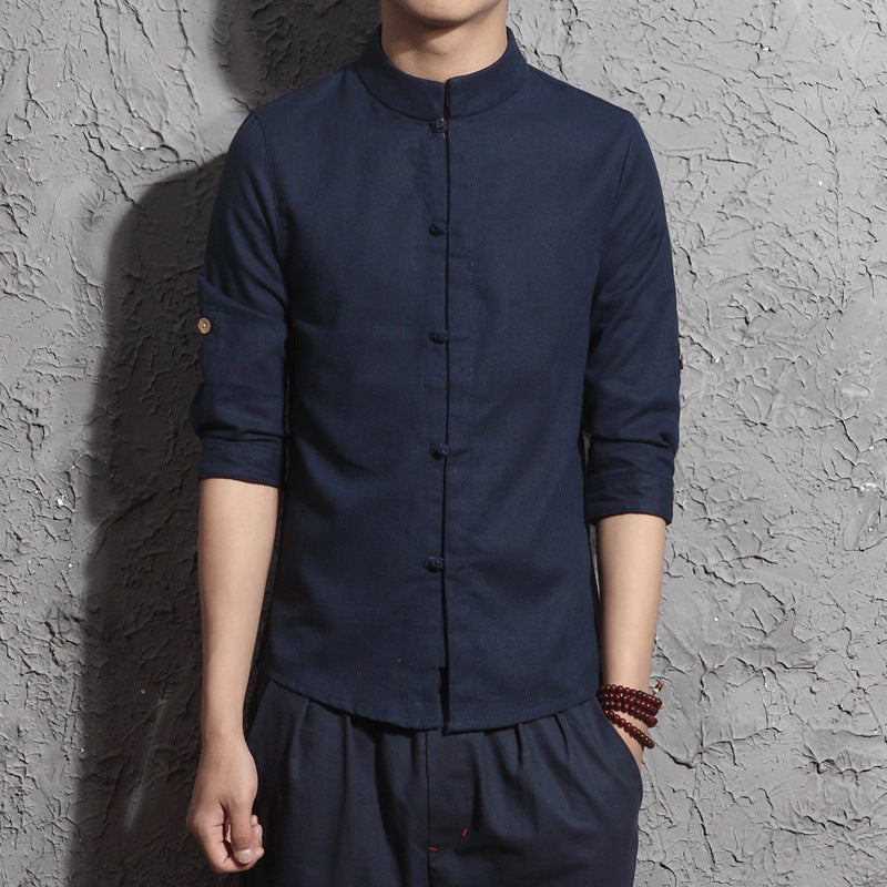 Summer Linen Shirt Men's Long Sleeve