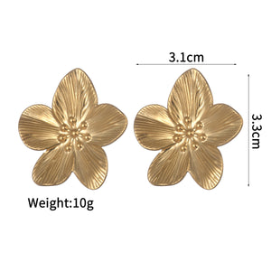 Textured Retro Gold Stainless Steel Flower Open Ring Women