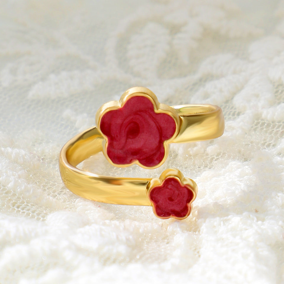 Five Petal Flower Opening Ring, Lucky Clover Adjustable Ring