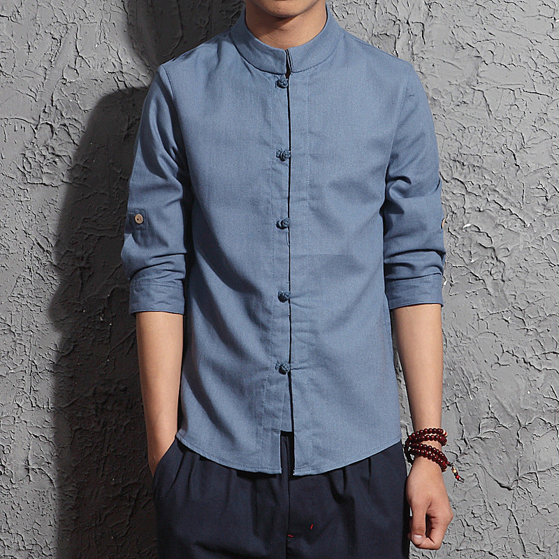 Summer Linen Shirt Men's Long Sleeve