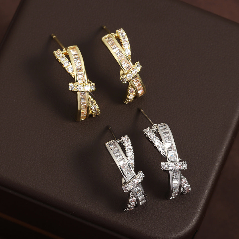 Cross Fine Zircon-embedded Earrings Women's Simple