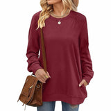 Fashion Long Sleeve Pullover Sweatshirt With Pockets Casual Loose Solid Color Top Womens Clothing