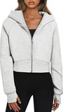 Casual Zippered Hooded Sweatshirt Fleece Sport Cardigan Fashion Hoodies Short Tops Womens Clothing